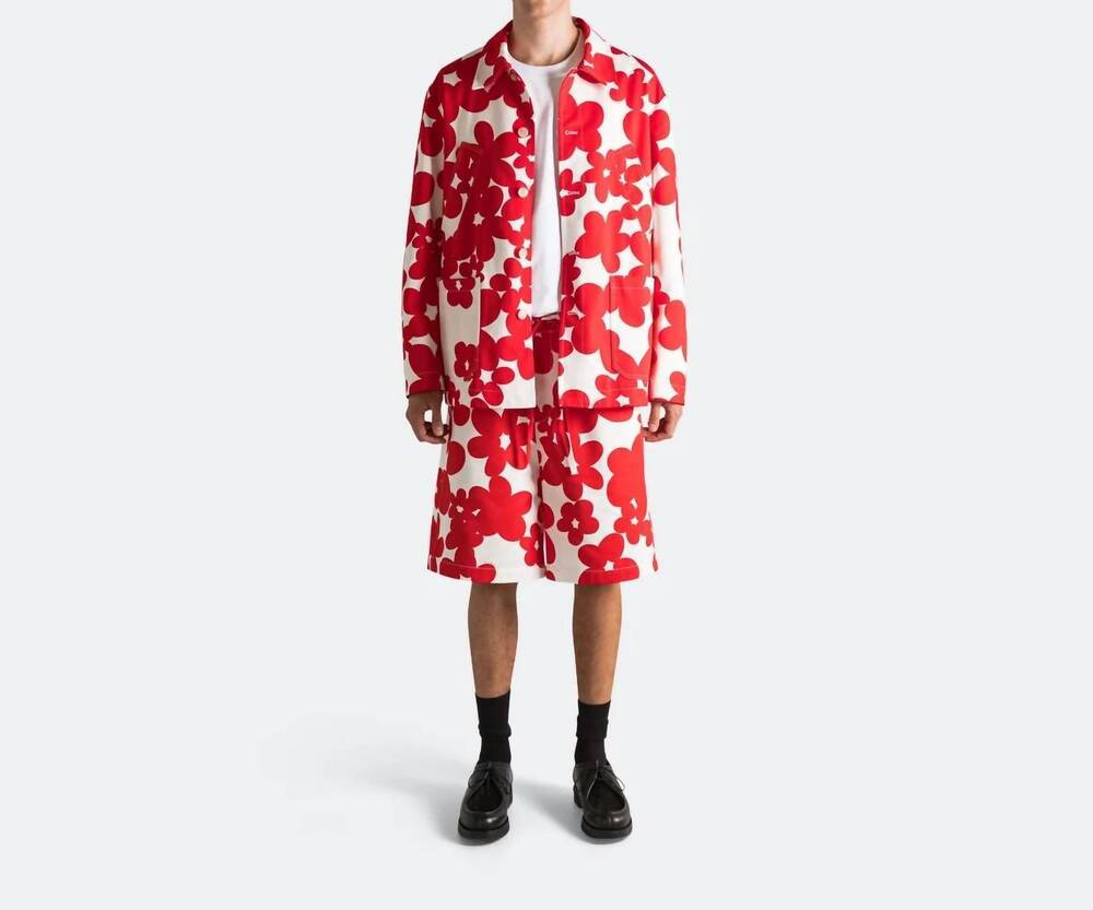 NEW MARNI gaberdine overshirt in white/red
